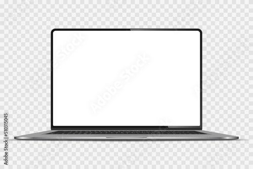 Realistic Darkgrey Notebook with Transparent Screen Isolated. New Laptop. Open Display. Can Use for Project, Presentation. Blank Device Mock Up. Stock royalty free vector illustration. PNG