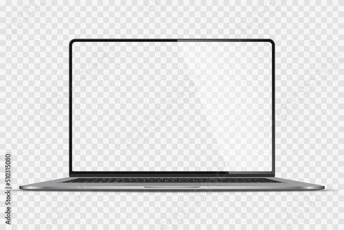 Realistic Darkgrey Notebook with Transparent Screen Isolated. New Laptop. Open Display. Can Use for Project, Presentation. Blank Device Mock Up. Stock royalty free vector illustration. PNG