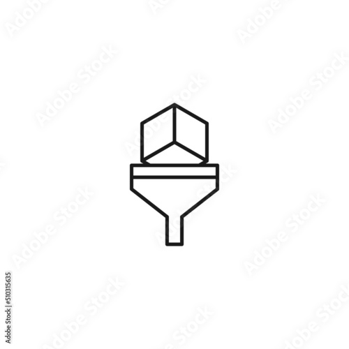 Filtration concept. Vector sign drawn with black lines. Modern symbol in flat style suitable for adverts, books, articles, web sites, apps. Line icon of cube inside of funnel or vortex