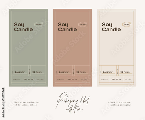 Hand drawn botanical line art vector cosmetics printable label design template