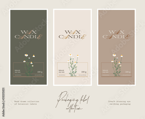Hand drawn botanical line art vector cosmetics printable label design template