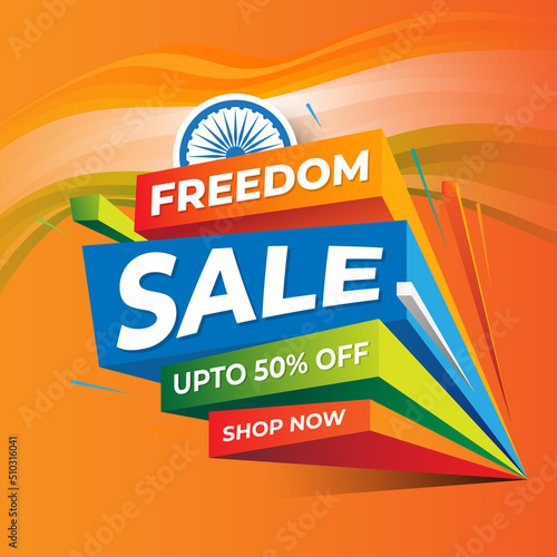 Indian Independence Day Big Sale Banner Design Template with 50% Discount Tag	