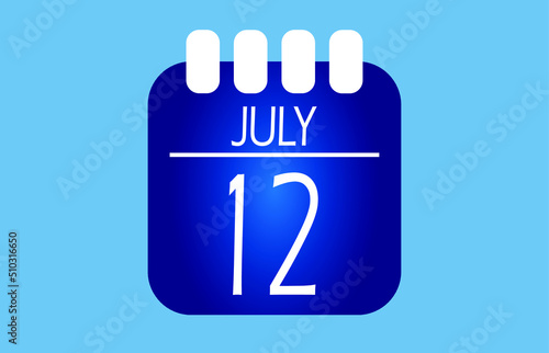 Day 12 of the month of July. July month calendar in blue.