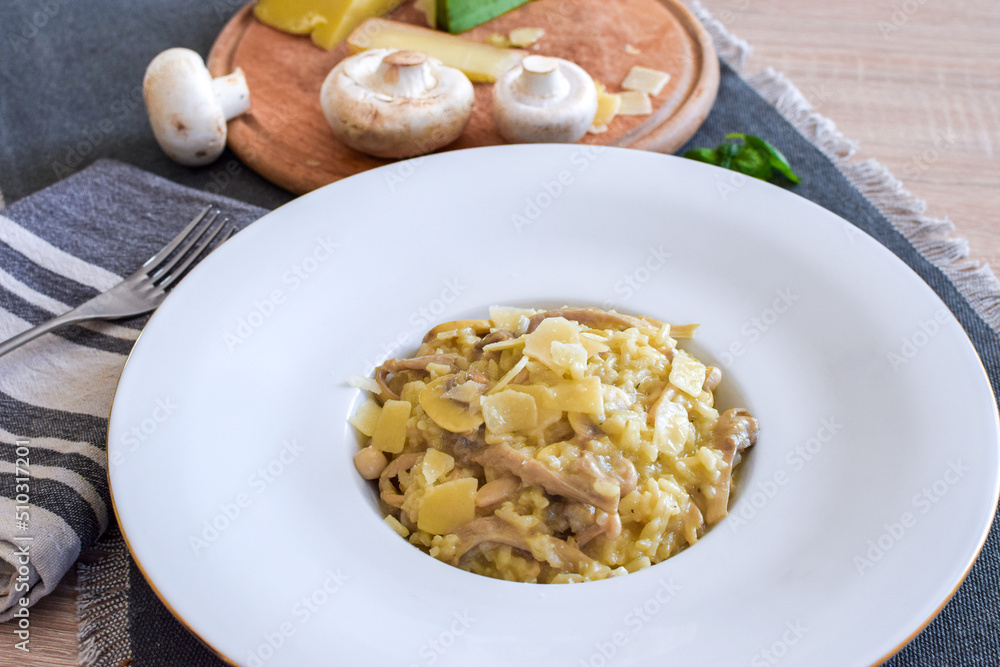 Mushroom risotto with parmesan cheese. Mushroom risotto with parmesan cheese.