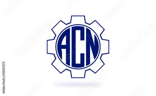 ACN three letter industrial logo with gear icon logo design vector template. mechanical logo | servicing logo | engineering logo | initial letter logo | flat logo | minimalist logo | wordmark logo |