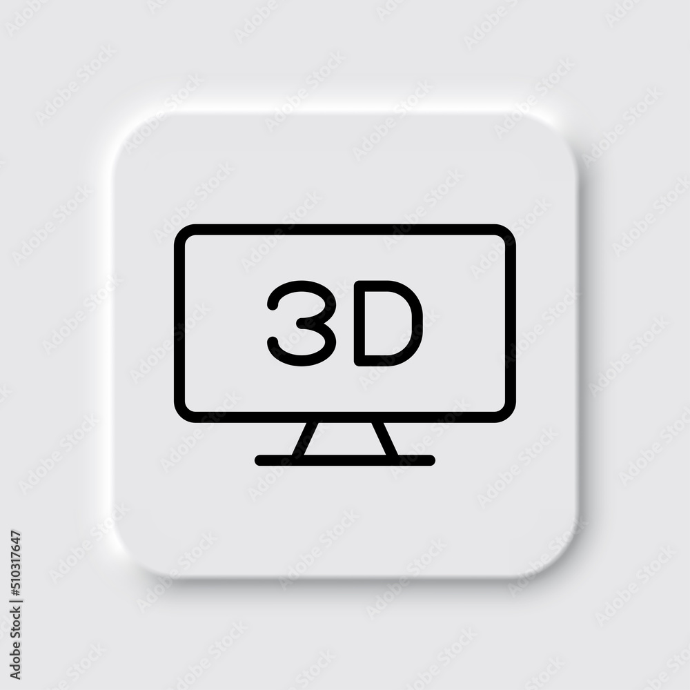 3D, TV simple icon vector. Flat design. Neumorphism design.ai 3D, TV simple icon vector. Flat design. Neumorphism design.ai