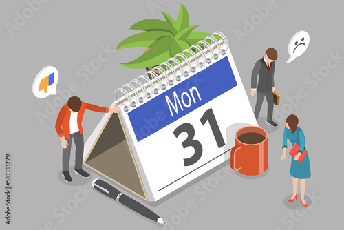 3D Isometric Flat Vector Conceptual Illustration of Monday Low Employee Morale, Tired Unhappy Office Workers photo