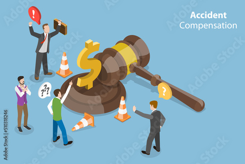 3D Isometric Flat Vector Conceptual Illustration of Accident Compensation, Payment of Fines and Penalties