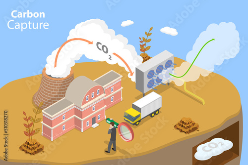 3D Isometric Flat Vector Conceptual Illustration of Carbon Capture, Sustainable Solution Storage