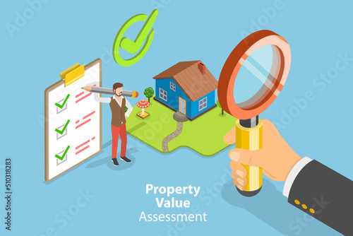 3D Isometric Flat Vector Conceptual Illustration of Property Value Assessment, Real Estate Evaluation