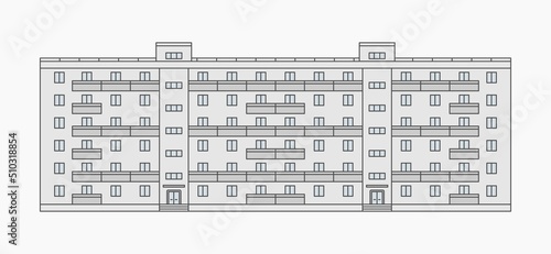 soviet apartment building facade vector flat illustration