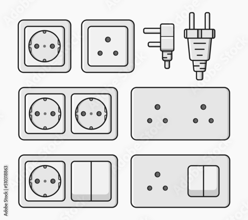 power outlet plug electric socket type f and d set vector flat illustration