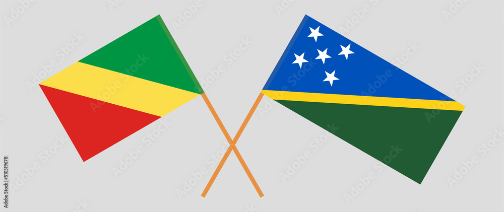 Crossed flags of Republic of the Congo and Solomon Islands. Official colors. Correct proportion Crossed flags of Republic of the Congo and Solomon Islands. Official colors. Correct proportion