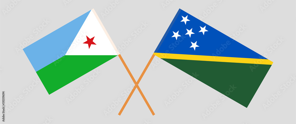 Crossed flags of Djibouti and Solomon Islands. Official colors. Correct proportion Crossed flags of Djibouti and Solomon Islands. Official colors. Correct proportion