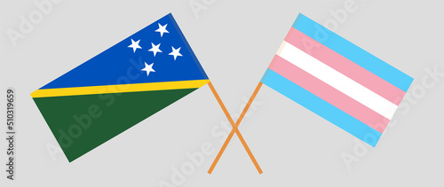 Crossed flags of Solomon Islands and Transgender Pride. Official colors. Correct proportion