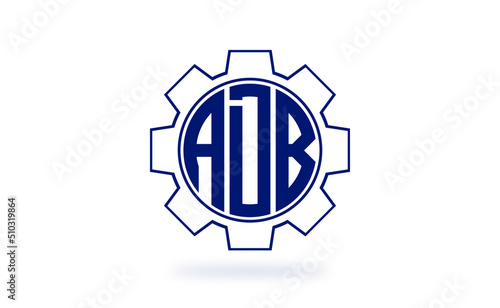 ADB three letter industrial logo with gear icon logo design vector template. mechanical logo | servicing logo | engineering logo | initial letter logo | flat logo | minimalist logo | wordmark logo | photo