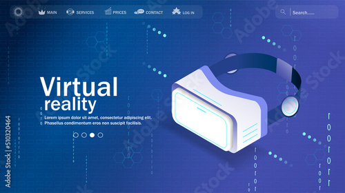 VR helmet. Metaverse technology concept. Virtual or augmented reality concept in isometric vector illustration. Connecting VR glasses to the network. Vector illustration