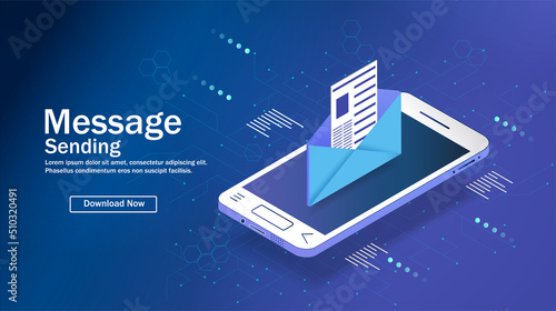 Sending messages. Chat and chat in a modern app. Vector illustration of the concept of email marketing. Sending an email, a message on the mobile screen of a smartphone.