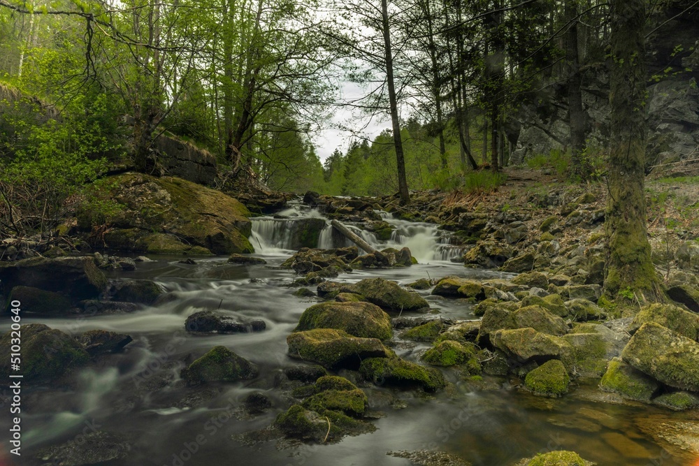 River flowing through a beautiful forest. The photos were taken with a long exposure time River flowing through a beautiful forest. The photos were taken with a long exposure time