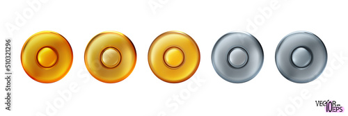 Set capsule off bullets icon gold and silver. Weapon rim and primer small arms cartridges, base. Vector