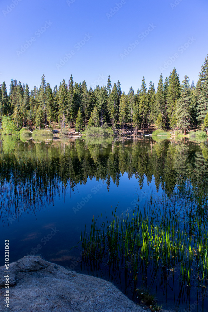 Hume Lake calm reflection California