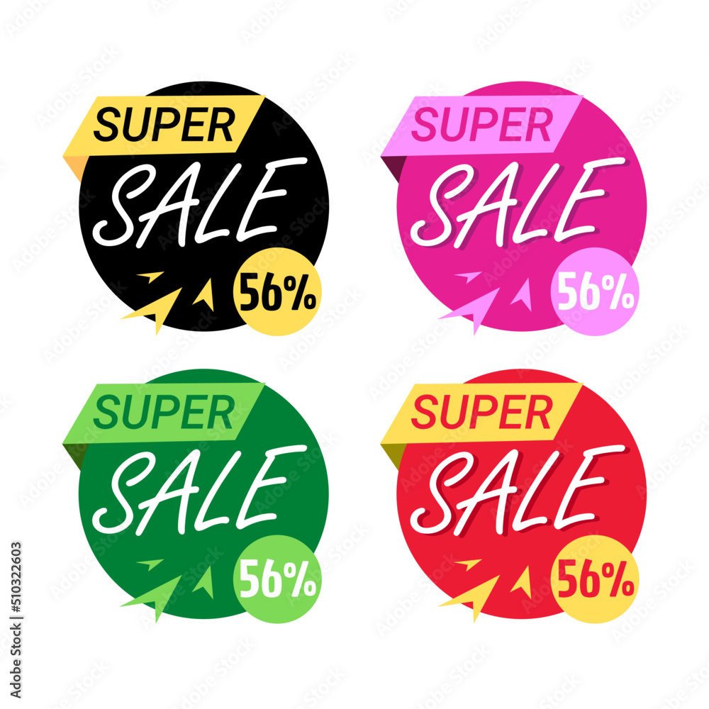 56% off sale, Super discount, with design in black, pink, green and red vector illustration 