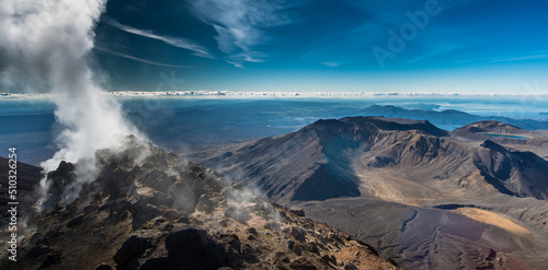 View of Tongariro Crossing from Mount Ngauruhoe, New Zealand