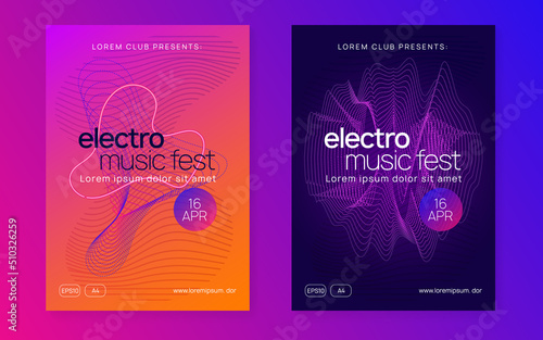 Neon dance flyer. Electro trance music. Techno dj party. Electro