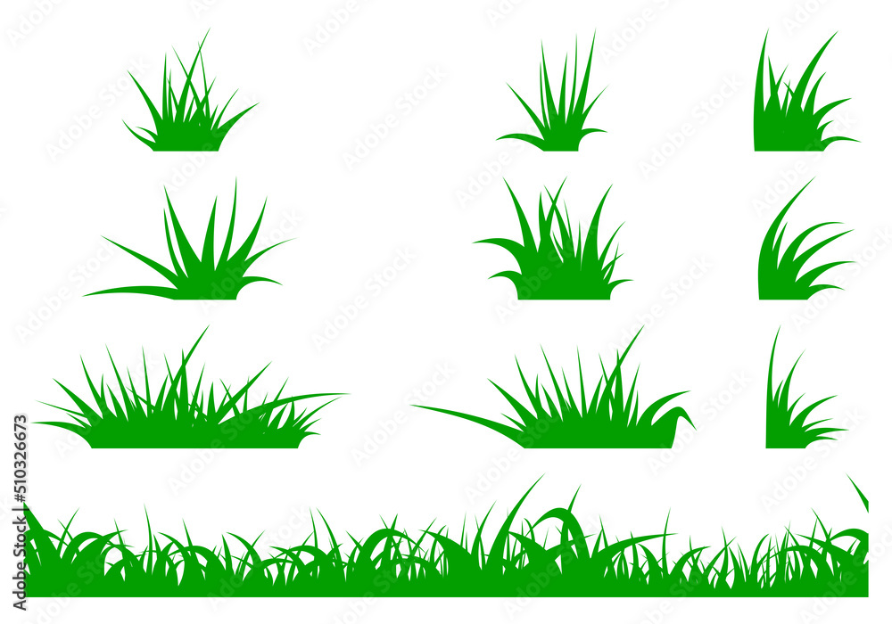 Green grass silhouette icon set. Vector illustration isolated on white ...