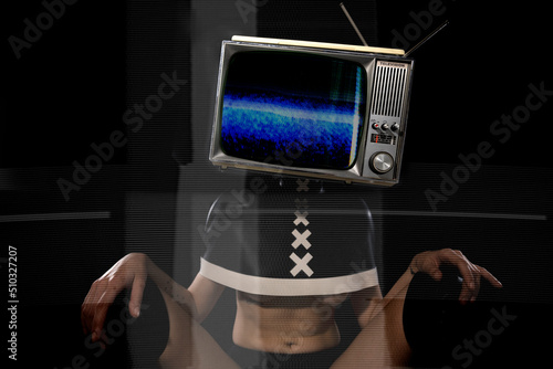 Televion head woman with static on screen photo