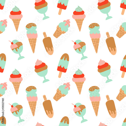 ice cream cone, waffle seamless pattern Creative vector on White background for fabric, textile stock illustration EPS