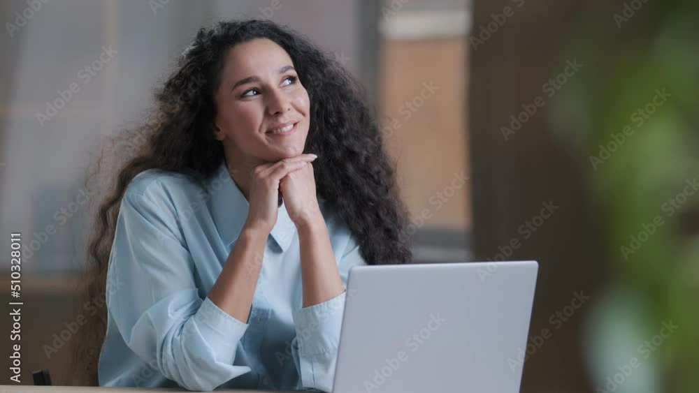Carefree pretty young woman has break pause at workplace hispanic girl businesswoman female lady with curly hairstyle enjoy blowing fresh air relax dance movement feel coolness breeze from conditioner Carefree pretty young woman has break pause at workplace hispanic girl businesswoman female lady with curly hairstyle enjoy blowing fresh air relax dance movement feel coolness breeze from conditioner