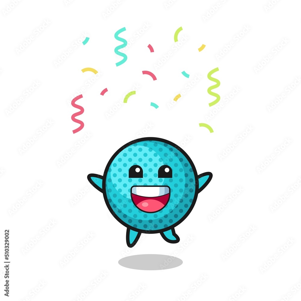 happy spiky ball mascot jumping for congratulation with colour confetti
