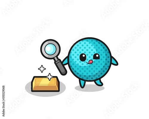spiky ball character is checking the authenticity of the gold bullion