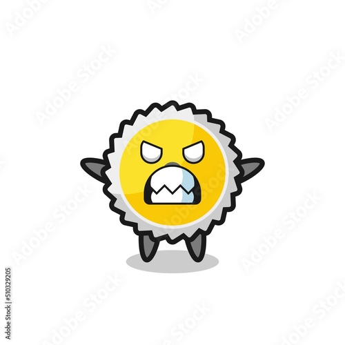 wrathful expression of the saw blade mascot character