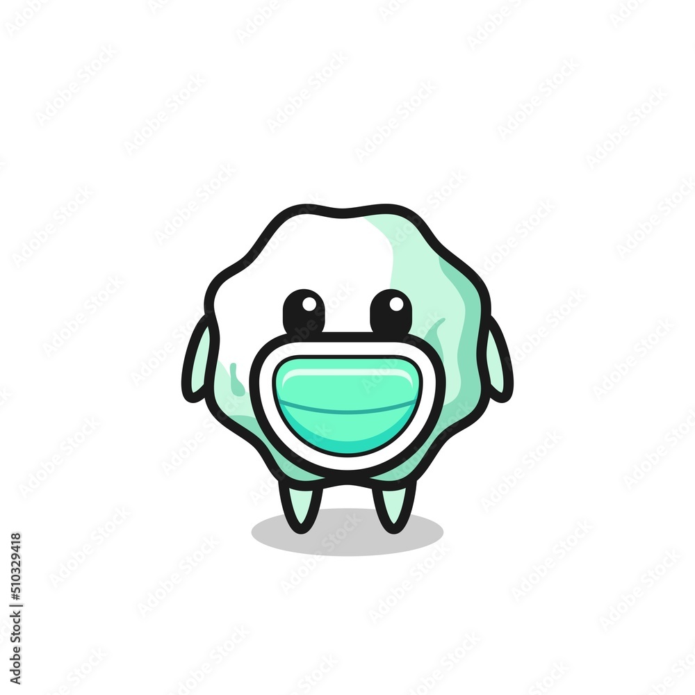 cute chewing gum cartoon wearing a mask