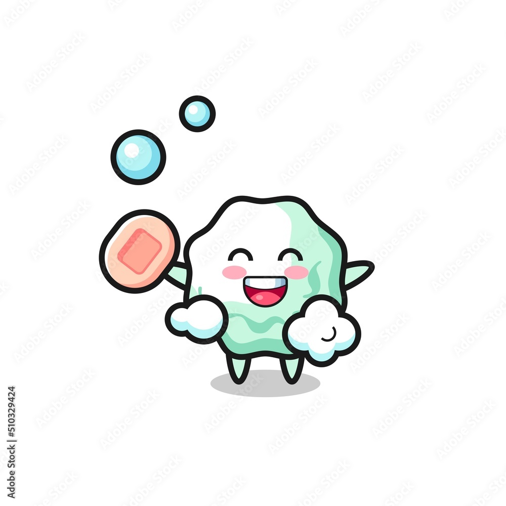 chewing gum character is bathing while holding soap chewing gum character is bathing while holding soap
