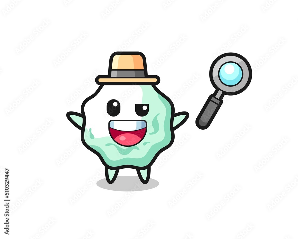 illustration of the chewing gum mascot as a detective who manages to solve a case
