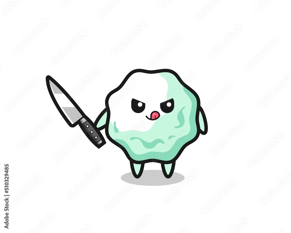 cute chewing gum mascot as a psychopath holding a knife cute chewing gum mascot as a psychopath holding a knife