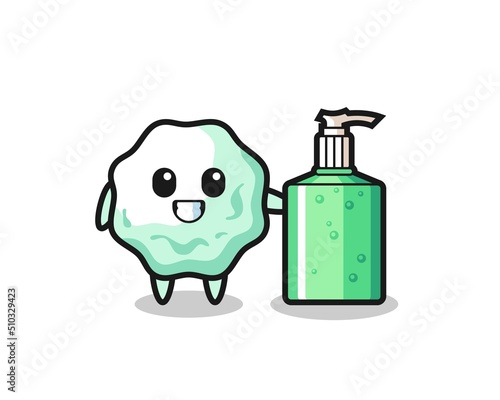 cute chewing gum cartoon with hand sanitizer