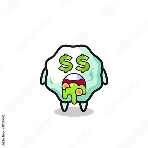 chewing gum character with an expression of crazy about money