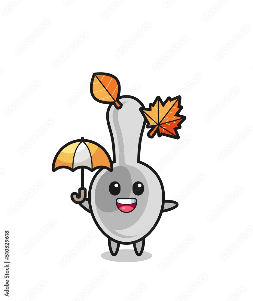 cartoon of the cute spoon holding an umbrella in autumn cartoon of the cute spoon holding an umbrella in autumn