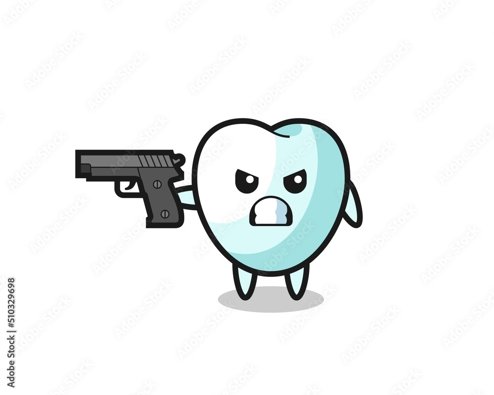 the cute tooth character shoot with a gun the cute tooth character shoot with a gun