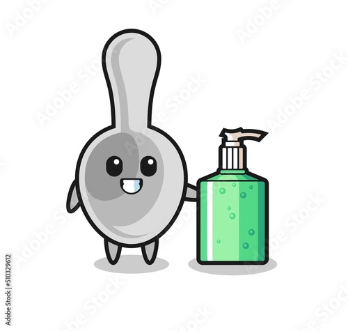cute spoon cartoon with hand sanitizer