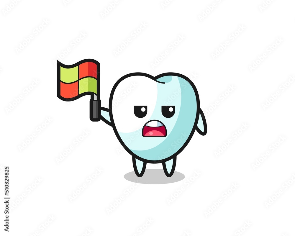 tooth character as line judge putting the flag up