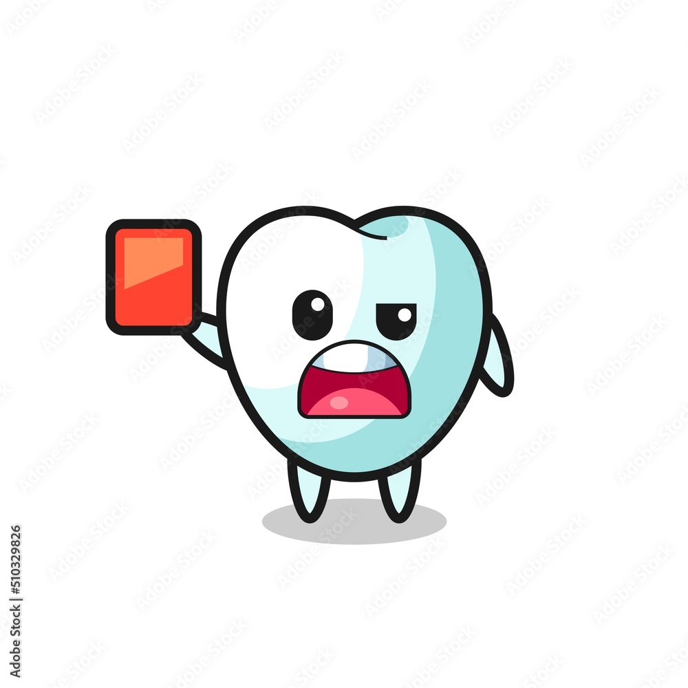 Obraz premium tooth cute mascot as referee giving a red card