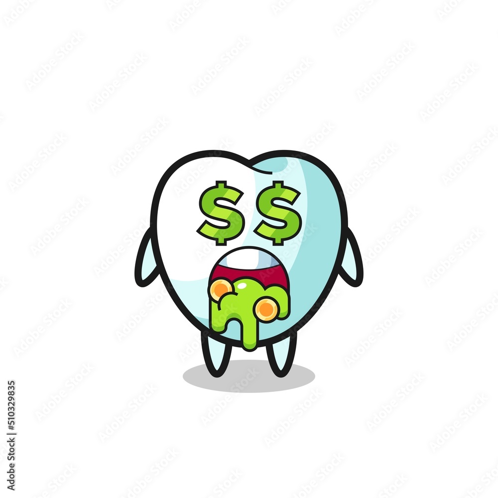 tooth character with an expression of crazy about money tooth character with an expression of crazy about money