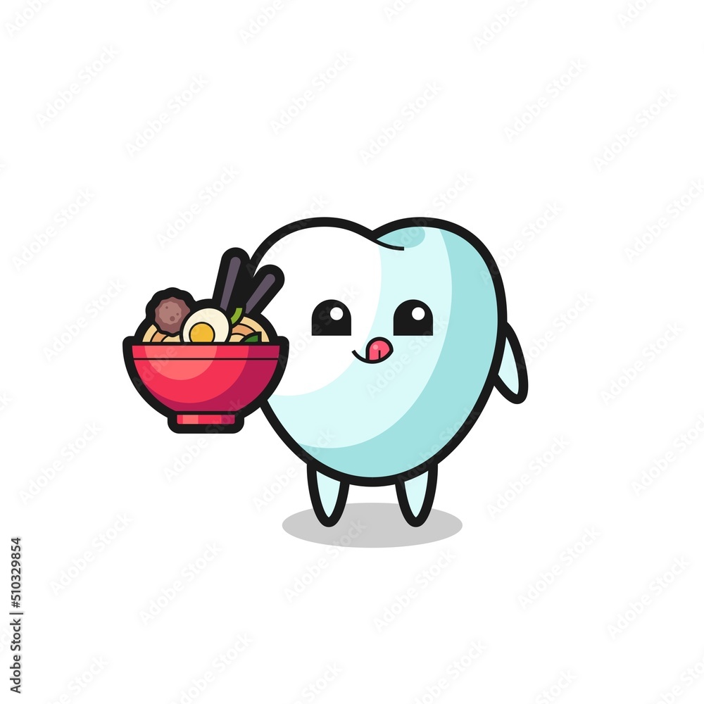 cute tooth character eating noodles cute tooth character eating noodles