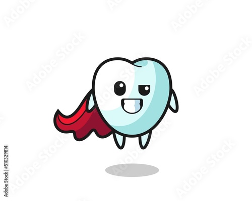 the cute tooth character as a flying superhero