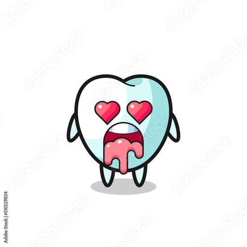 the falling in love expression of a cute tooth with heart shaped eyes